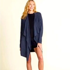 Barefoot dreams navy blue drape island wrap cardigan s/m pockets